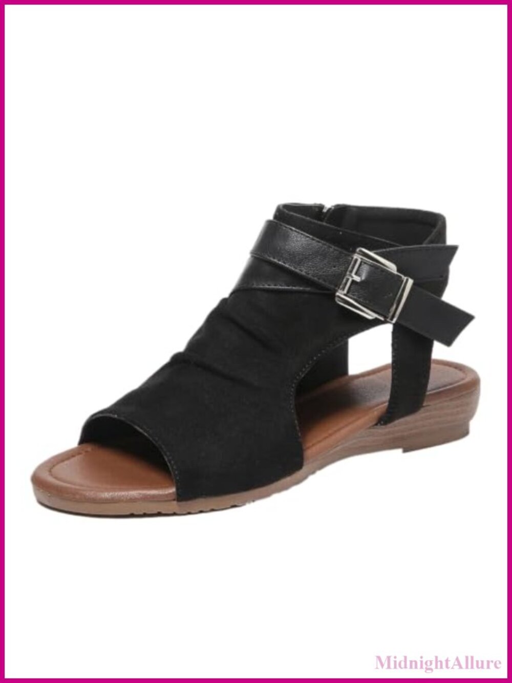Suede Wedge Ankle Bootie Sandals Side Zipper Peep Toe Comfortable Casual